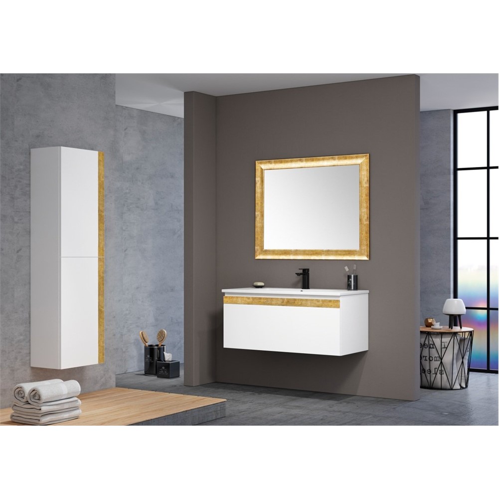 ORKA Boston Banyo Dolabı Takımı Beyaz Altın Varak 80 cm ORKA5002384