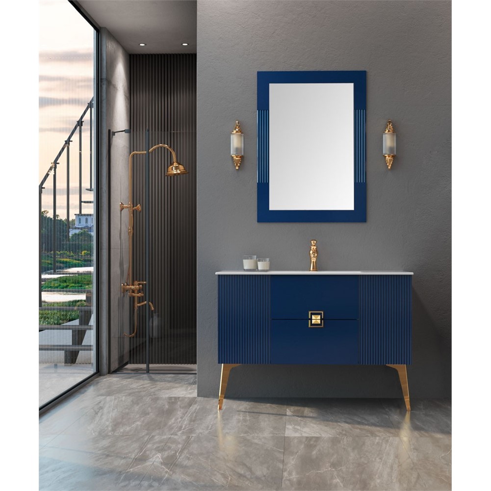 ORKA Adria Banyo Dolabı Takımı Mat Lacivert Altın 100 cm ORKA5000005