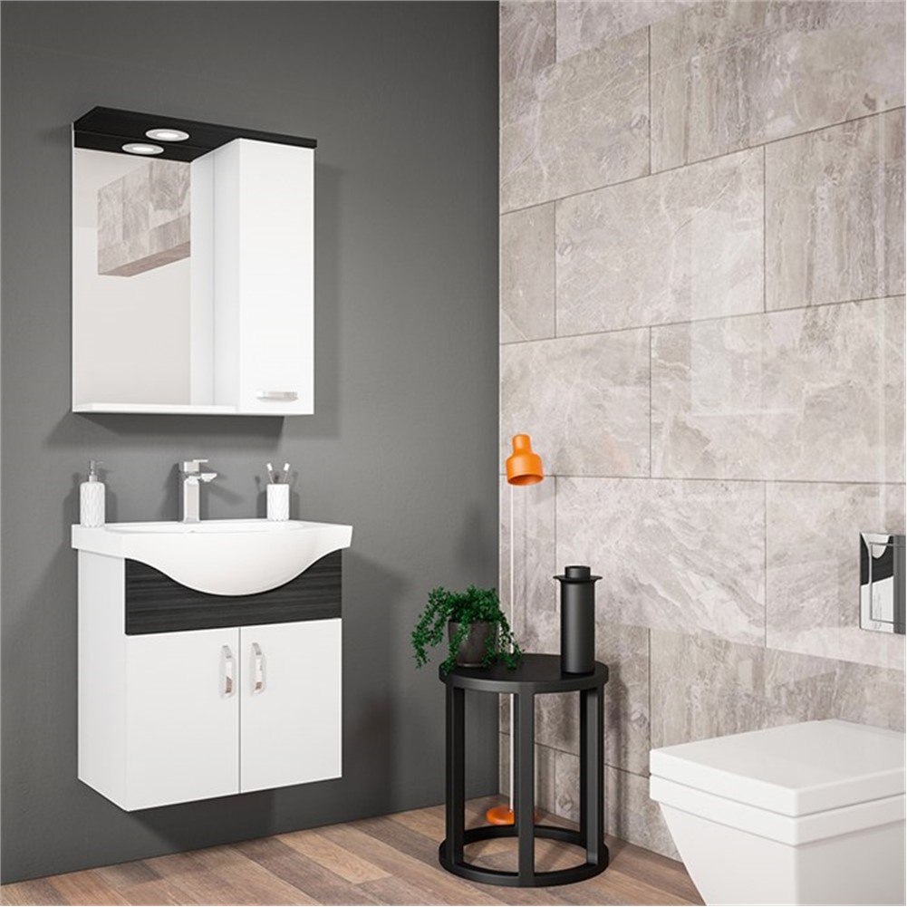 ORKA Duru Asma Banyo Dolabı Takımı Freze Siyah 80 cm ORKA5002923