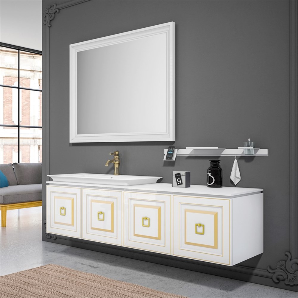 ORKA Style Banyo Dolabı Takımı Beyaz Altın 160 cm ORKA5000771
