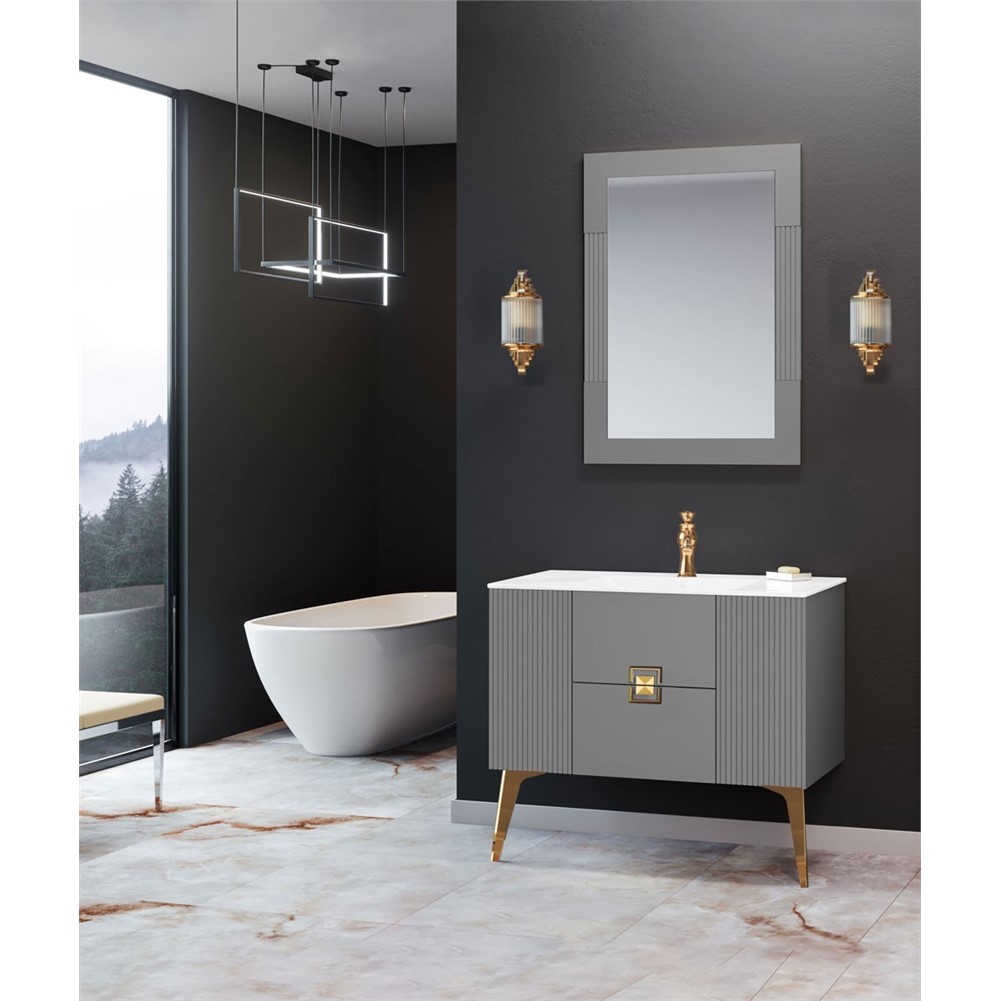 ORKA Adria Banyo Dolabı Takımı Mat Gri Altın 120 cm ORKA5000015