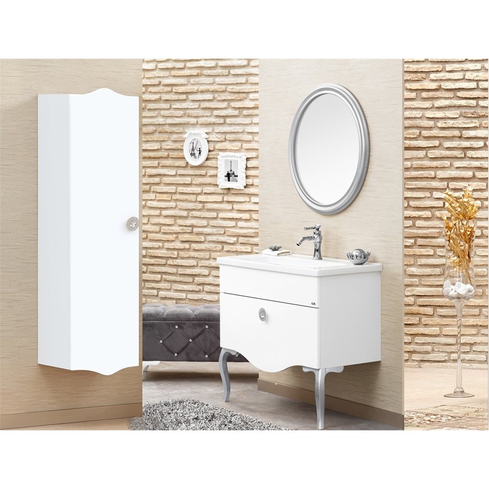 ORKA Cunda Banyo Dolabı Takımı Beyaz Gümüş 65 cm ORKA5002766