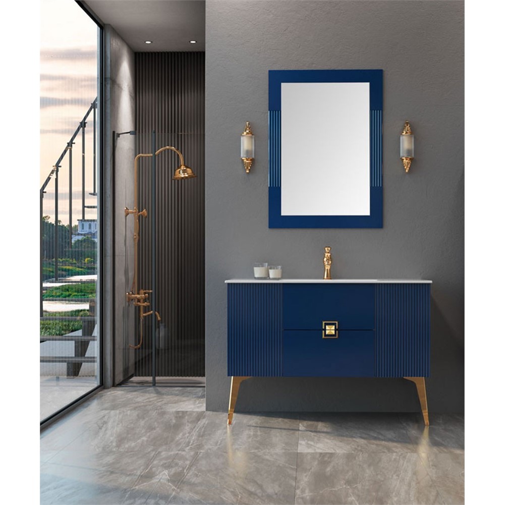 ORKA Adria Banyo Dolabı Takımı Mat Lacivert Altın 120 cm ORKA5000013
