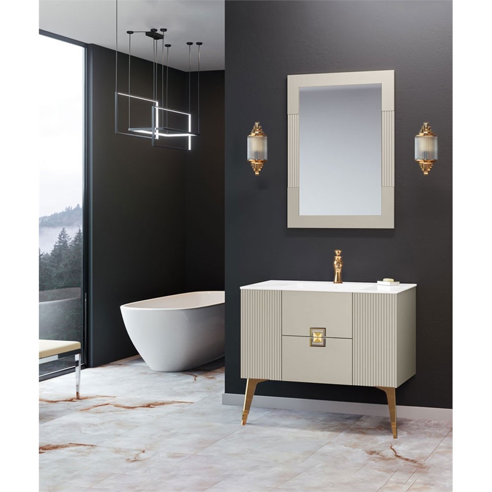 ORKA Adria Banyo Dolabı Takımı Mat Vizon Altın 100 cm ORKA5000009