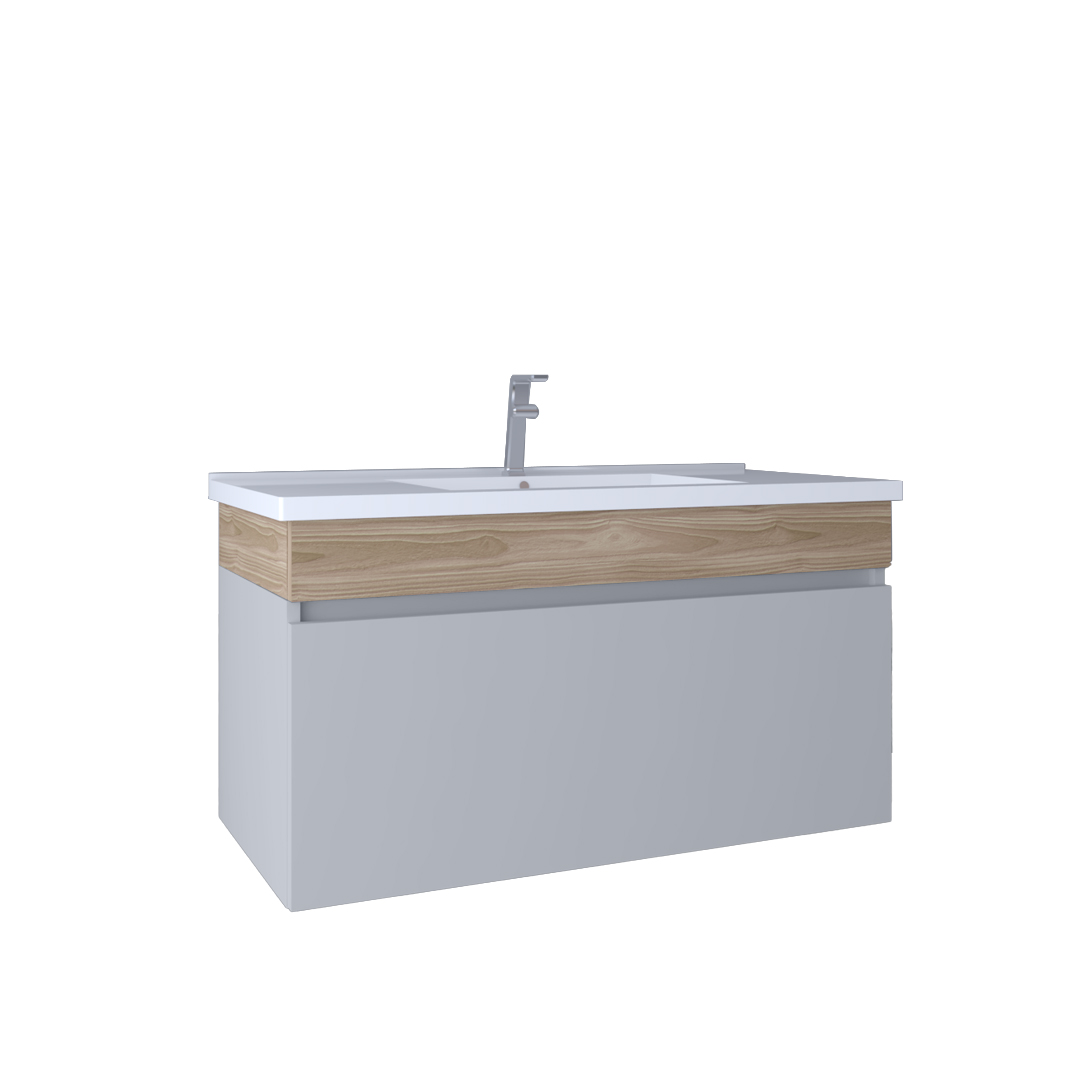 Mobile Bagno White London 100 Cm Con Lavabo, Specchio, Rubinetto E 2 Colonne Incluse - Set Completo Bianco